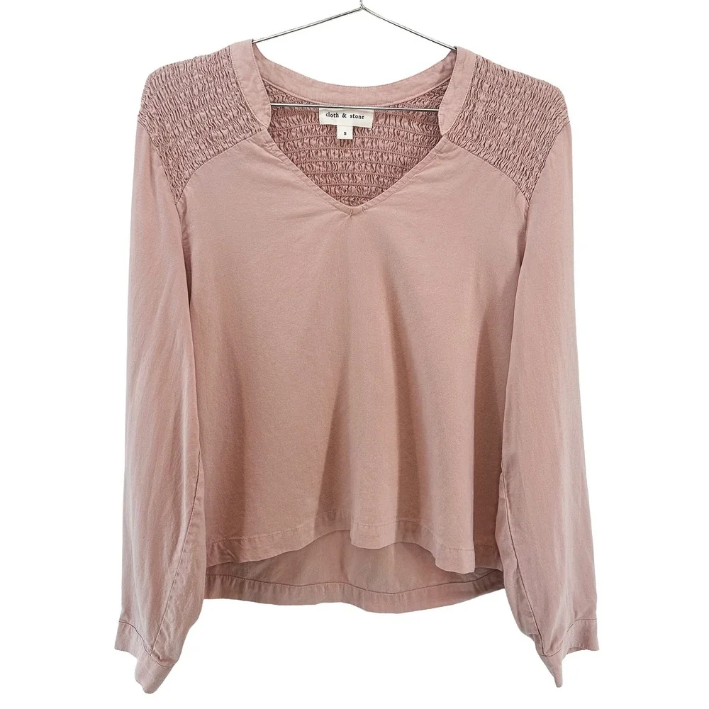 CLOTH & STONE 100% Tencel Smocked Shoulder V-neck Blouse • Small‎ • pink